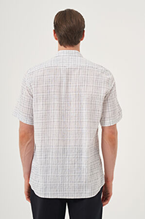  Erkek Siyah Keten Trend Regular Fit Düğmeli Yaka Kısa Kol Gömlek