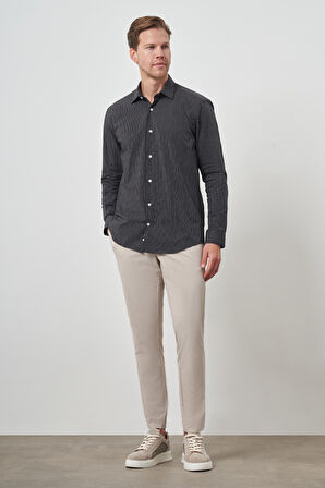  Erkek Siyah Pamuk Trend Slim Fit Sert Yaka Gömlek