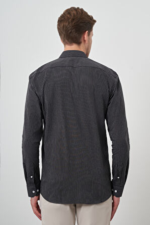  Erkek Siyah Pamuk Trend Slim Fit Sert Yaka Gömlek