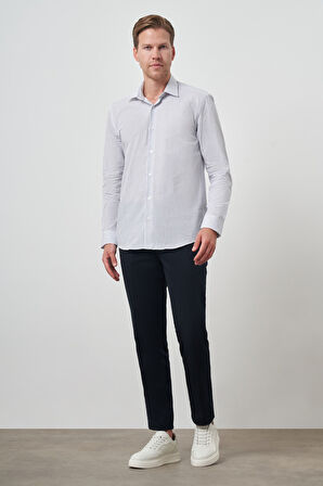  Erkek Beyaz Pamuk Trend Slim Fit Sert Yaka Gömlek