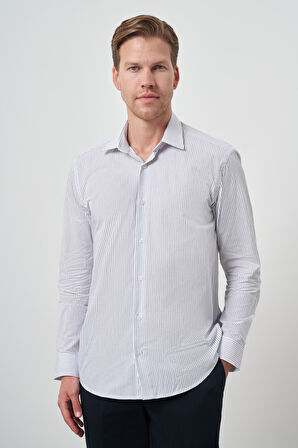  Erkek Beyaz Pamuk Trend Slim Fit Sert Yaka Gömlek
