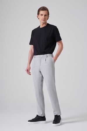  Erkek Gri Trend Çizgili Slim Fit Pantolon