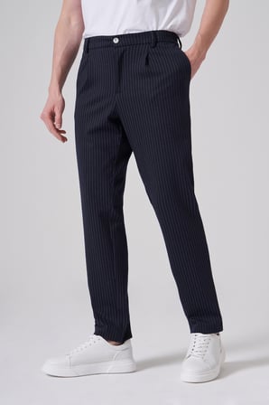  Erkek Lacivert Trend Çizgili Slim Fit Pantolon