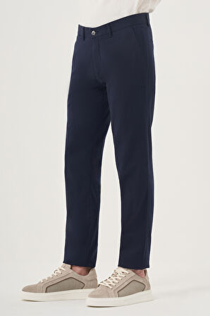  Erkek Lacivert Yazlık Pamuk Yan Cep Slim Fit Chino Pantolon