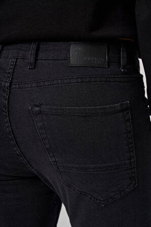  Erkek Siyah Denim 5 Cep Slim Fit Jean Kot Pantolon