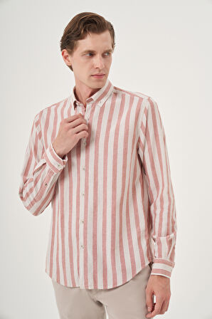  Erkek Kiremit Pamuk Trend Dynamic Fit Düğmeli Yaka Gömlek