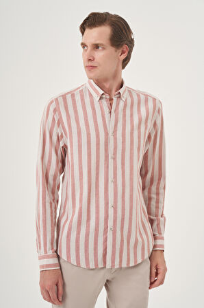  Erkek Kiremit Pamuk Trend Dynamic Fit Düğmeli Yaka Gömlek