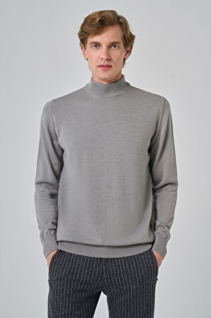  Erkek Gri Basic Yarım Balıkçı Yaka Dynamic Fit Rahat Kesim Triko