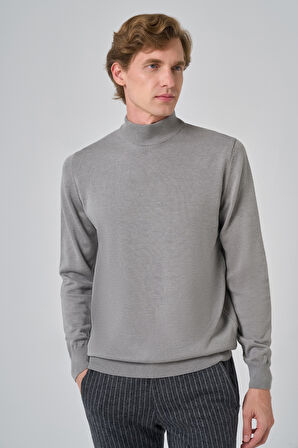  Erkek Gri Basic Yarım Balıkçı Yaka Dynamic Fit Rahat Kesim Triko