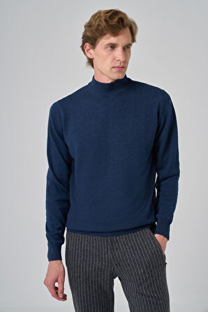  Erkek İndigo Basic Yarım Balıkçı Yaka Dynamic Fit Rahat Kesim Triko