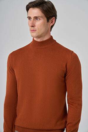  Erkek Kiremit Basic Yarım Balıkçı Yaka Dynamic Fit Rahat Kesim Triko