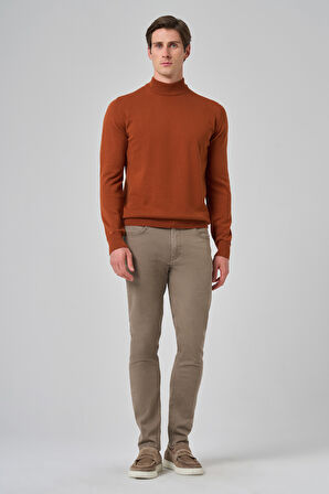  Erkek Kiremit Basic Yarım Balıkçı Yaka Dynamic Fit Rahat Kesim Triko