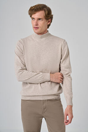  Erkek Bej Basic Yarım Balıkçı Yaka Dynamic Fit Rahat Kesim Triko