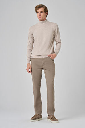  Erkek Bej Basic Yarım Balıkçı Yaka Dynamic Fit Rahat Kesim Triko