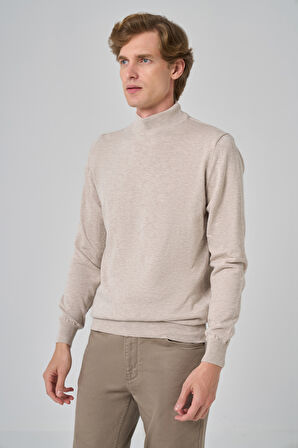  Erkek Bej Basic Yarım Balıkçı Yaka Dynamic Fit Rahat Kesim Triko