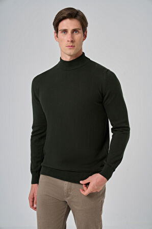  Erkek Haki Basic Yarım Balıkçı Yaka Dynamic Fit Rahat Kesim Triko