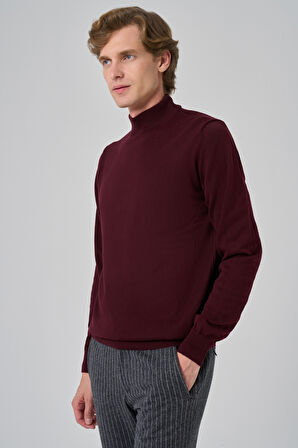  Erkek Koyu Bordo Basic Yarım Balıkçı Yaka Dynamic Fit Rahat Kesim Triko