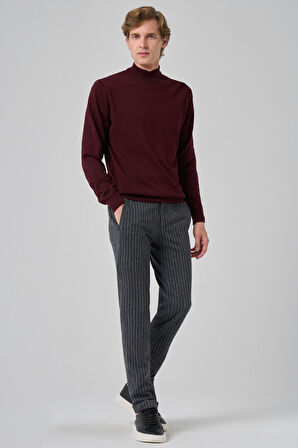  Erkek Koyu Bordo Basic Yarım Balıkçı Yaka Dynamic Fit Rahat Kesim Triko