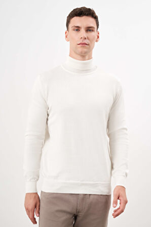  Erkek Ekru Basic Balıkçı Yaka Dynamic Fit Rahat Kesim Triko