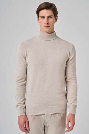  Erkek Bej Basic Balıkçı Yaka Dynamic Fit Rahat Kesim Triko