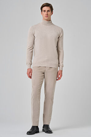  Erkek Bej Basic Balıkçı Yaka Dynamic Fit Rahat Kesim Triko