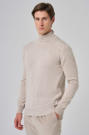  Erkek Bej Basic Balıkçı Yaka Dynamic Fit Rahat Kesim Triko