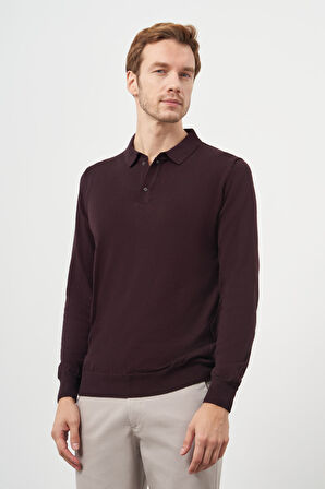  Erkek Mor Basic Polo Yaka Dynamic Fit Rahat Kesim Triko