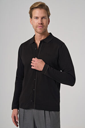  Erkek Siyah Trend Polo Yaka Gömlek Triko