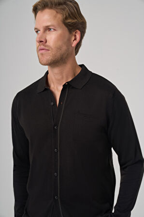  Erkek Siyah Trend Polo Yaka Gömlek Triko