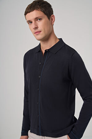  Erkek Lacivert Trend Polo Yaka Gömlek Triko