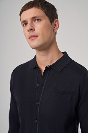  Erkek Lacivert Trend Polo Yaka Gömlek Triko