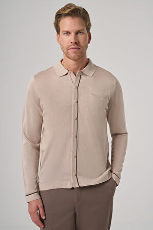  Erkek Bej Trend Polo Yaka Gömlek Triko