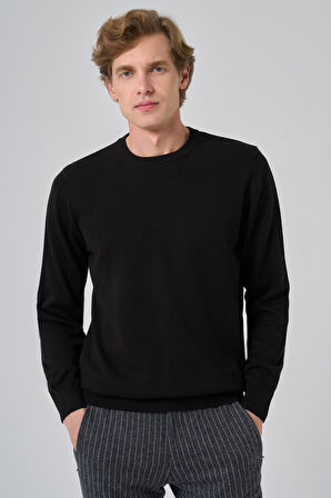  Erkek Siyah Basic Bisiklet Yaka Dynamic Fit Rahat Kesim Triko