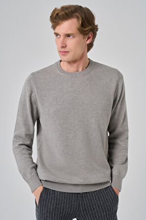  Erkek Gri Basic Bisiklet Yaka Dynamic Fit Rahat Kesim Triko