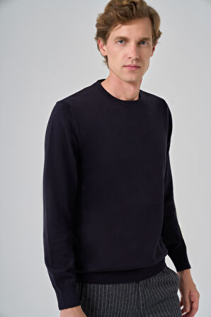  Erkek Lacivert Basic Bisiklet Yaka Dynamic Fit Rahat Kesim Triko