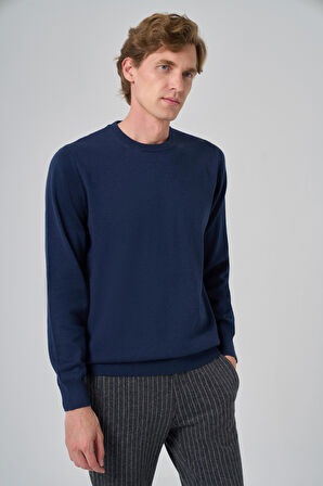  Erkek İndigo Basic Bisiklet Yaka Dynamic Fit Rahat Kesim Triko