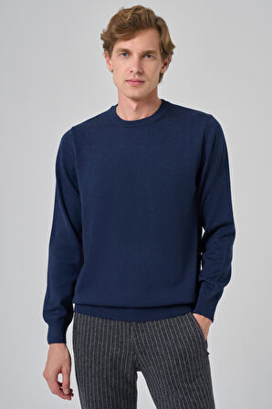  Erkek İndigo Basic Bisiklet Yaka Dynamic Fit Rahat Kesim Triko