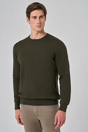  Erkek Haki Basic Bisiklet Yaka Dynamic Fit Rahat Kesim Triko