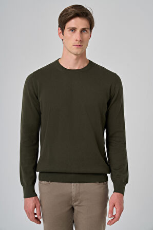  Erkek Haki Basic Bisiklet Yaka Dynamic Fit Rahat Kesim Triko