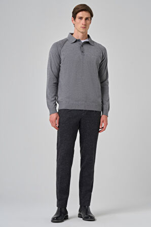  Erkek Gri Trend Core Spun Polo Yaka Dynamic Fit Rahat Kesim Triko