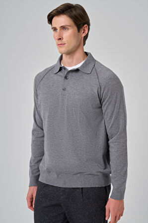  Erkek Gri Trend Core Spun Polo Yaka Dynamic Fit Rahat Kesim Triko