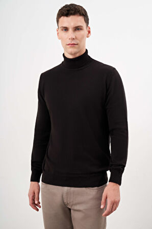  Erkek Siyah Trend Core Spun Balıkçı Yaka Dynamic Fit Rahat Kesim Triko
