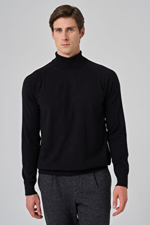  Erkek Siyah Trend Core Spun Balıkçı Yaka Dynamic Fit Rahat Kesim Triko