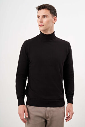  Erkek Siyah Trend Core Spun Balıkçı Yaka Dynamic Fit Rahat Kesim Triko