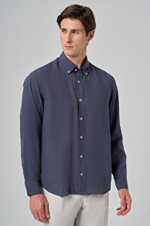  Erkek Lacivert Dynamic Fit Düğmeli Yaka Modal Gömlek