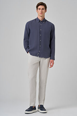  Erkek Lacivert Dynamic Fit Düğmeli Yaka Modal Gömlek