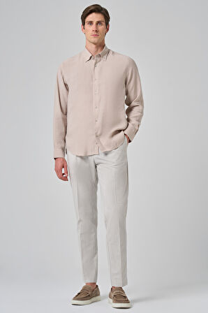  Erkek Bej Dynamic Fit Düğmeli Yaka Modal Gömlek