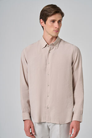  Erkek Bej Dynamic Fit Düğmeli Yaka Modal Gömlek