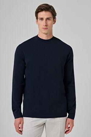  Erkek Lacivert Trend Bisiklet Yaka Rayon Triko