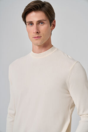  Erkek Ekru Trend Bisiklet Yaka Rayon Triko